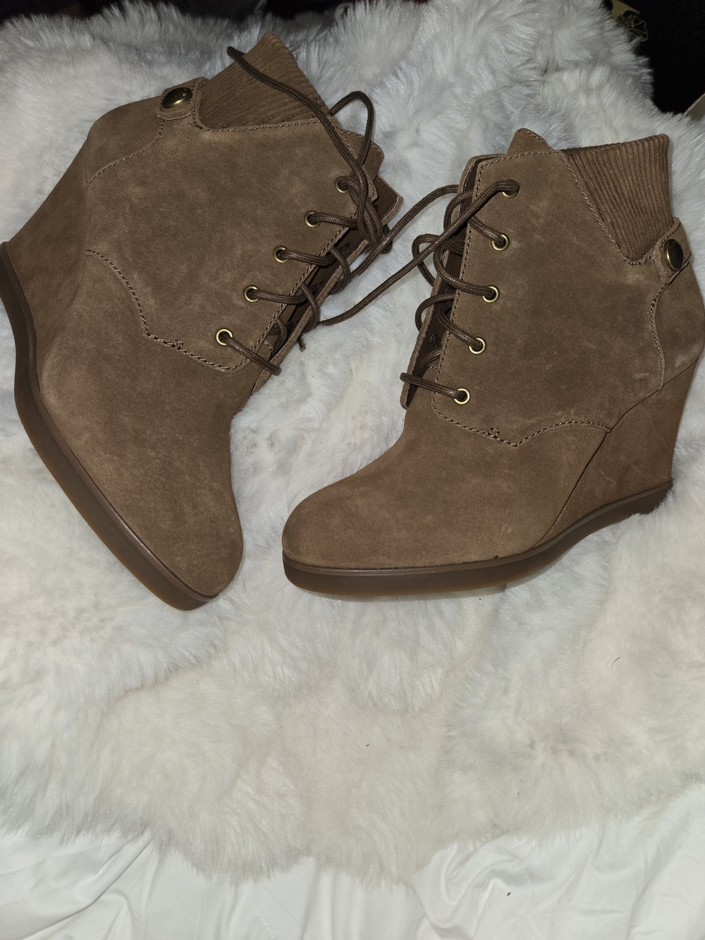 Michael Kors Brown Suede Lace-Up Wedge Booties